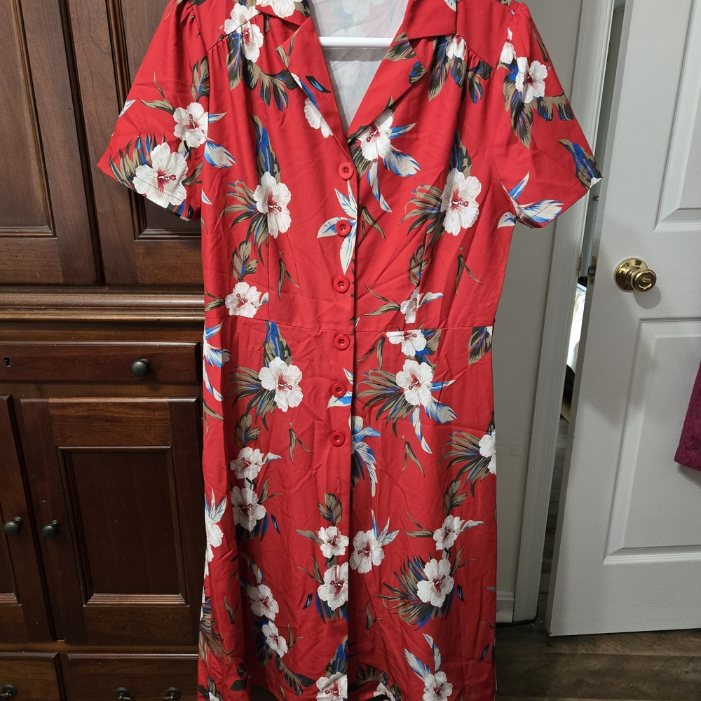 Vibrant Floral Red Midi Dress